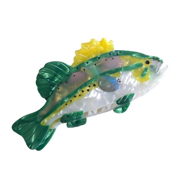 Sea Creature Hair Clip Big Green Bass Acetate Claw for Women Gift main image 6